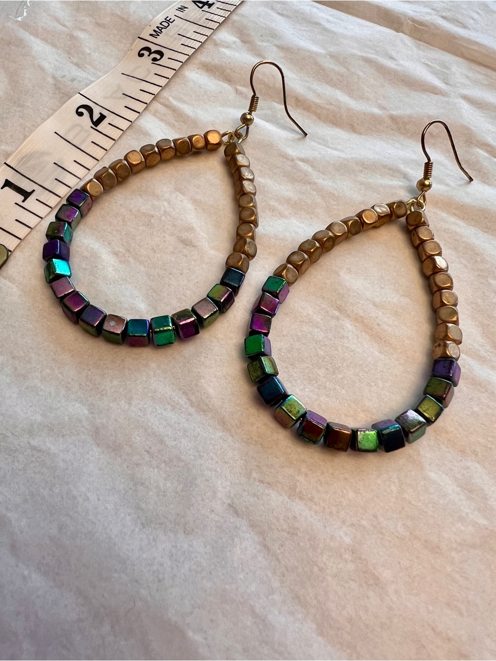 Iridescent Multicolor Teardrop Bead Earrings